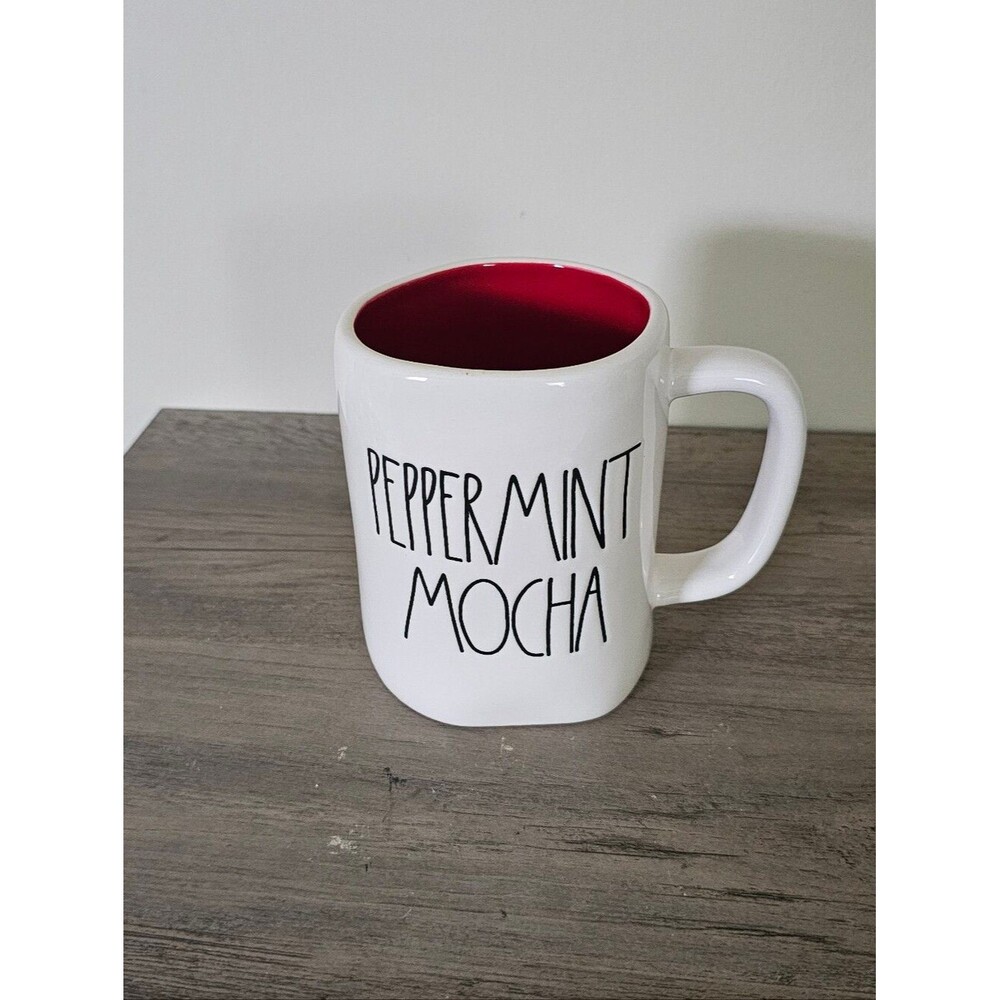 Peppermint Mocha Ceramic Mug with Red Interior Holiday Christmas Cup